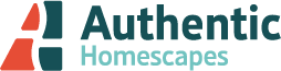 Authentic Homescapes logo, featuring a stylized letter 'A' in red and teal, representing a landscape design and outdoor living company based in Denver, PA.