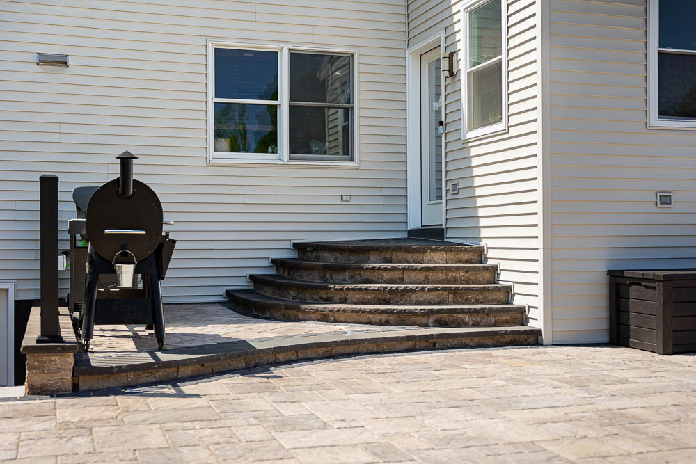 Steps connecting two patio levels